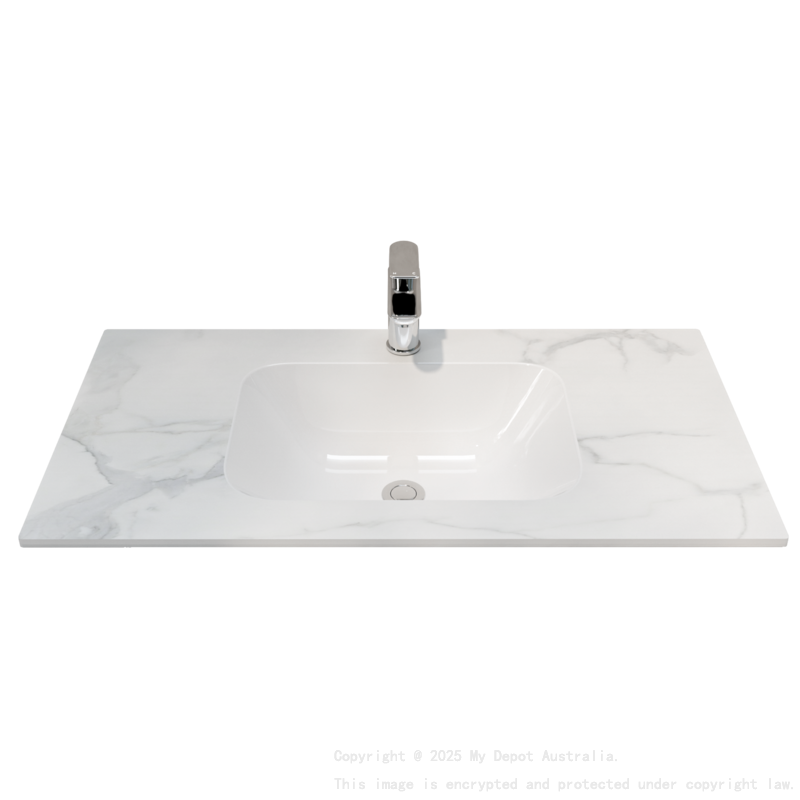 900L*460D*180Hmm White Marble Look Sintered Stone Top With Undermount Basin