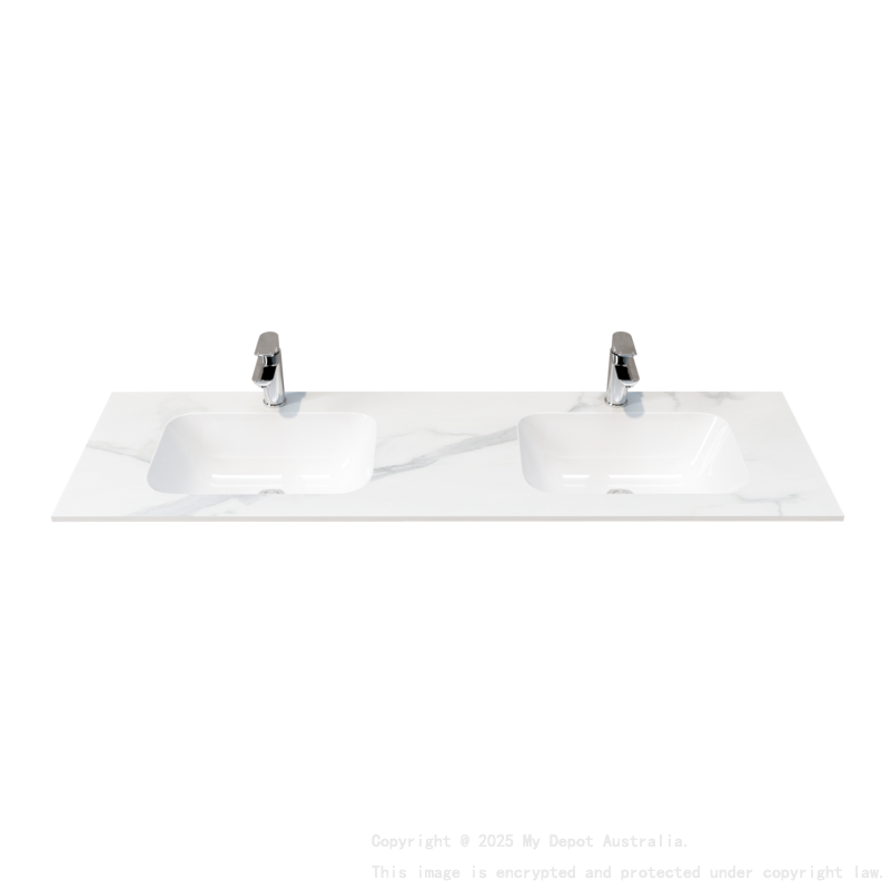1500L*460D*180Hmm White Marble Look Sintered Stone Top With Double Undermount Basin