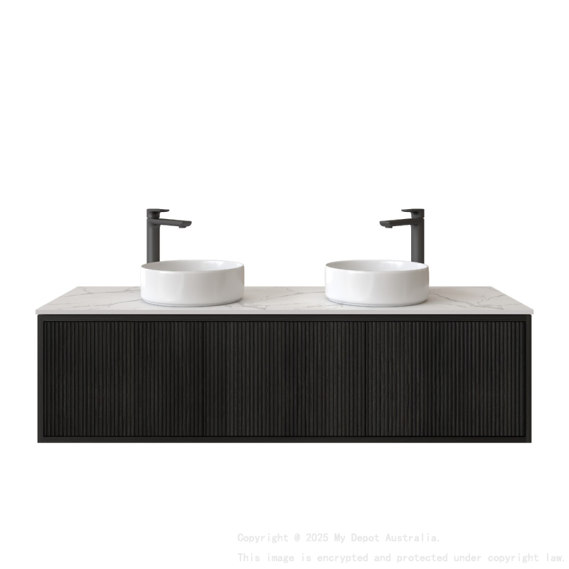 1490mm Kiama Bottega Oak 2S/DW 1M/DR Fluted Wall Hung Vanity Cabinet Only