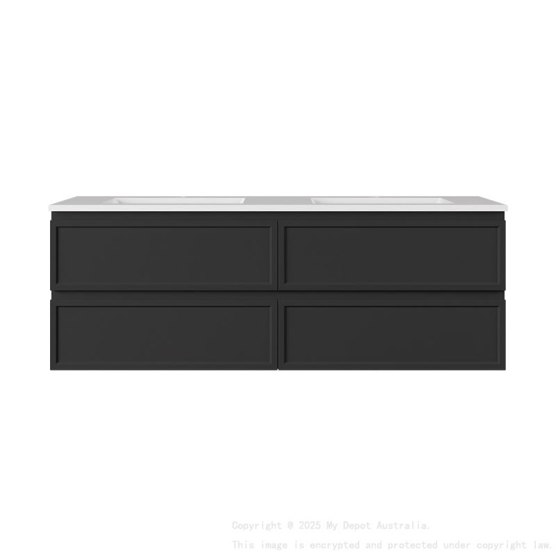 1490*455*560mm Matte Black Hamilton Federation Wall Hung PVC Cabinet For Double Bowl