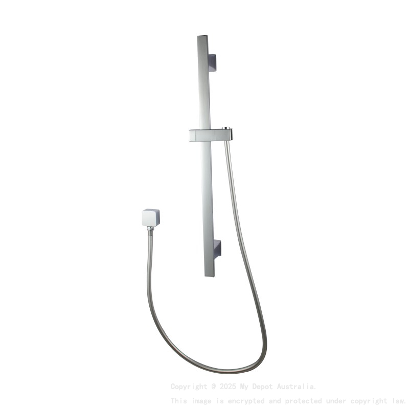 Square Chrome Wall Mounted Sliding Rail with Water Hose & Wall Connector Only