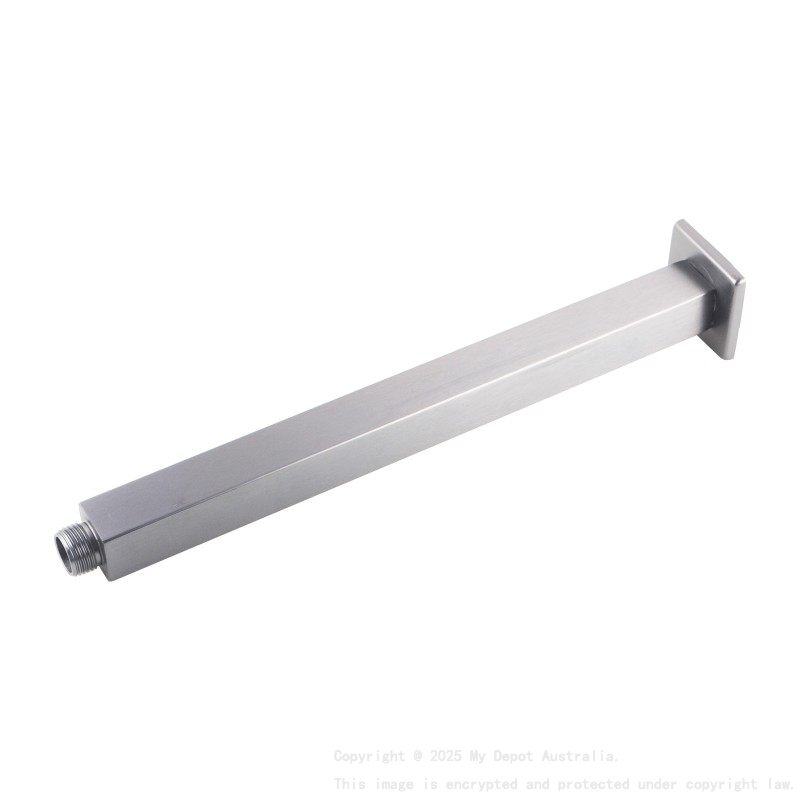 Square Brushed Nickel Ceiling Shower Arm 200mm