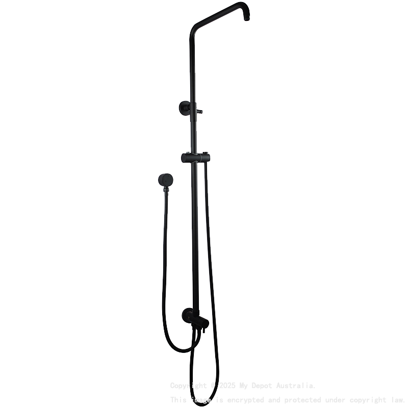 Round Black Top/Bottom Water Inlet Twin Shower Rail With Diverter