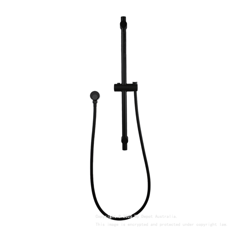 Round Black Adjustable Shower Rail with Wall Connector & Water Hose Only