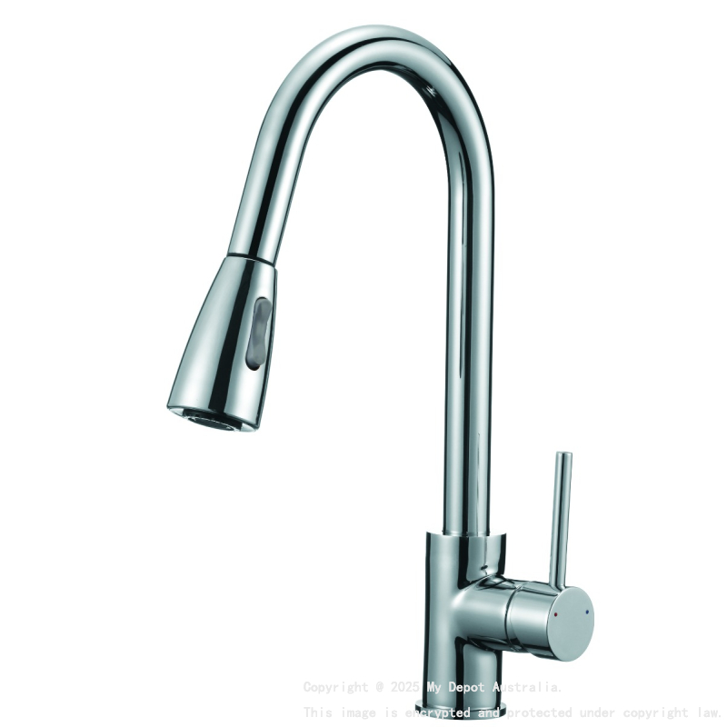 Round Chrome Pull Out Shower Kitchen Sink Mixer Tap