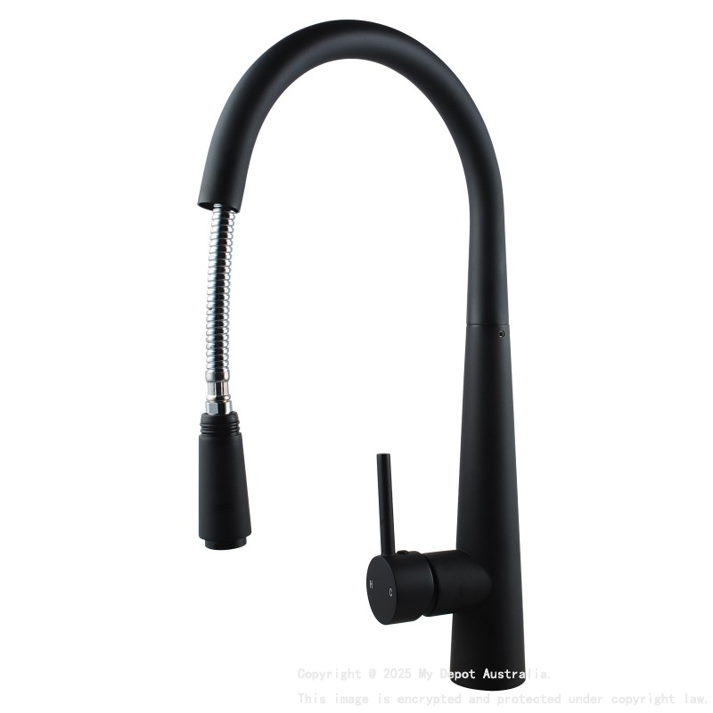 Round Black Pull Out Kitchen Sink Mixer Tap