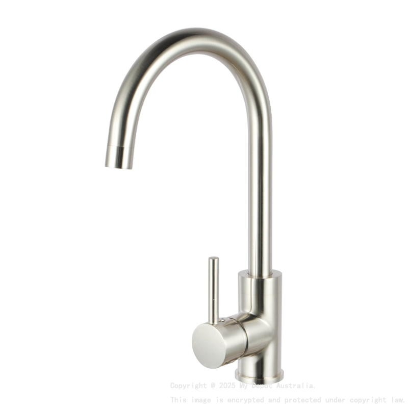 Round Brushed Nickel Kitchen Sink Mixer Tap