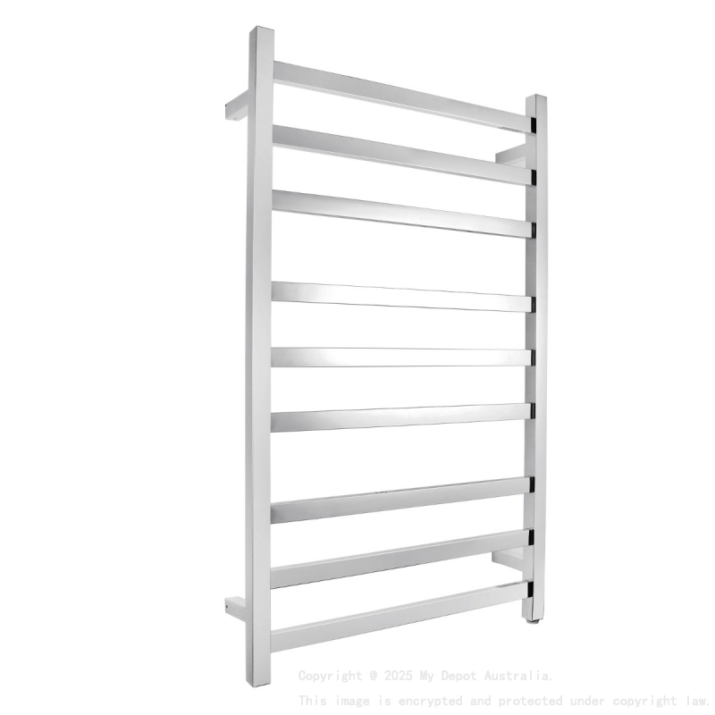Square Chrome Electric Heated Towel Rack 9 Bars