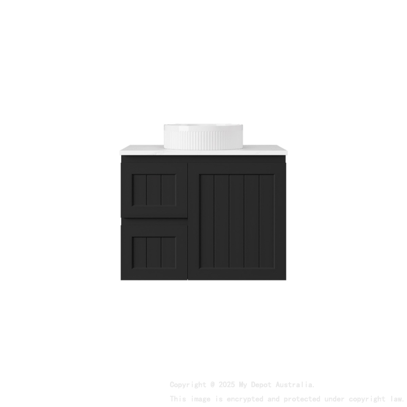 740*455*560mm Matte Black Archill Federation Wall Hung Ensuite PVC Cabinet Left Hand Drawer