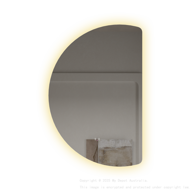 665x1000mm Half-Moon 3 Color Backlit LED Mirror with Touchless Sensor Switch, Flat Right Side