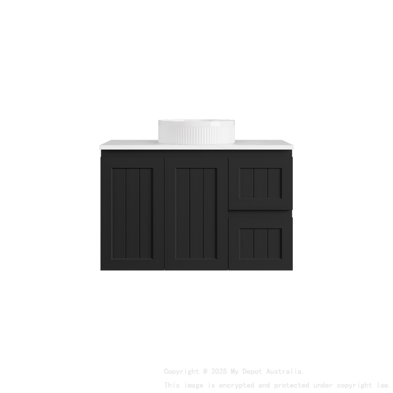 890*360*560mm Matte Black Archill Federation Wall Hung Ensuite PVC Cabinet Right Hand Drawer
