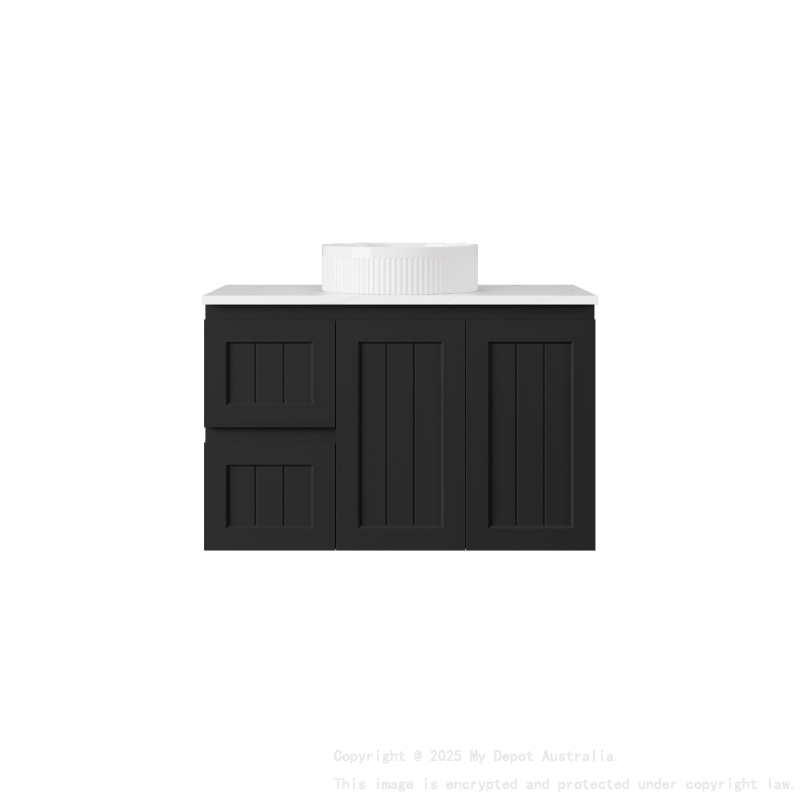 890*455*560mm Matte White Archill Federation Wall Hung Ensuite PVC Cabinet Left Hand Drawer