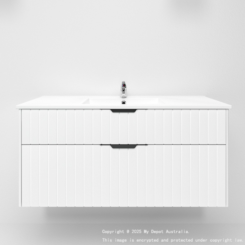 1200mm Wall Hung Grooved Bathroom Vanity Matte White Finish 2 PAC Coating MDF Board Cabinet Only