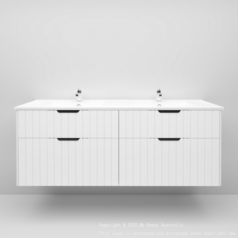 1500mm Wall Hung Grooved Bathroom Vanity Matte White Finish 2 PAC Coating MDF Board Cabinet Only 