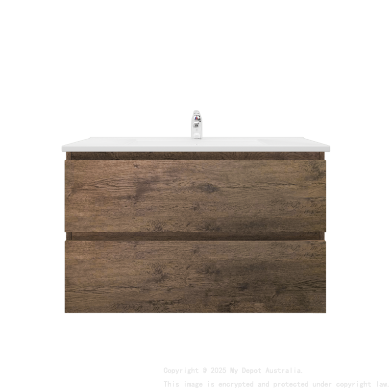 900mm Dark Oak MDF Bathroom Vanity 2 Drawers Wall Hung Cabinet Only 