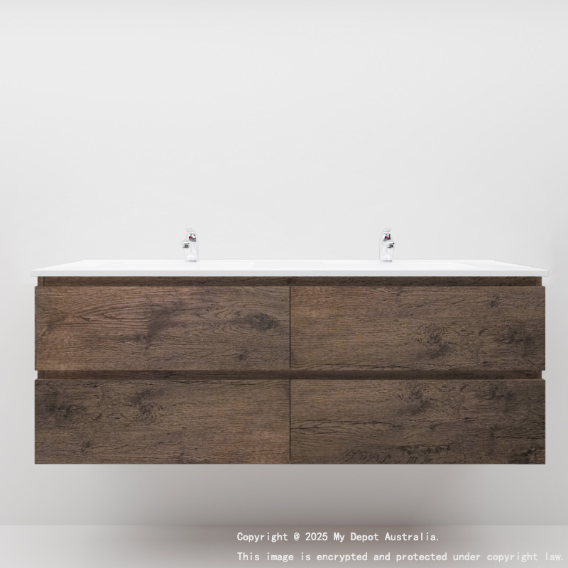 1500mm Dark Oak MDF Bathroom Vanity 4 Drawers Wall Hung Cabinet Only 