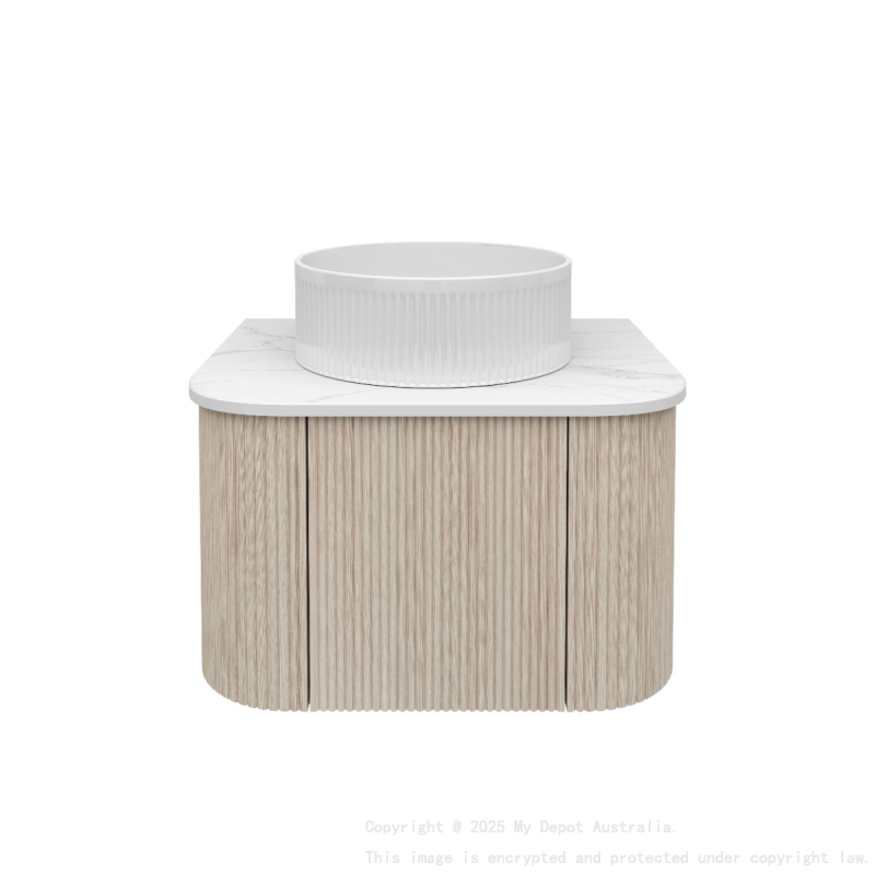 Kiama 600mm Coastal Oak 1 Door Curved Wall Hung Fluted Bathroom Vanity