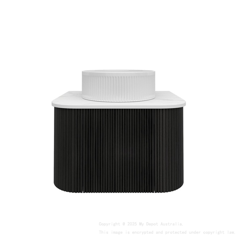 Kiama 600mm Bottega Oak 1 Door Curved Wall Hung Fluted Bathroom Vanity