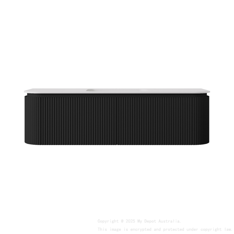 1490x495x400mm Matte Black Estella Modern Wall Hung Vanity PVC Cabinet Two Middle Drawer Plus Two Side Drawers Soft Closing Door And Drawers