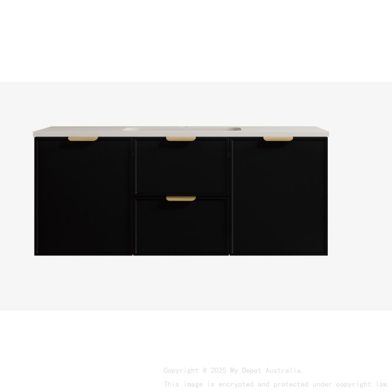 1190*455*560mm Matte Black Madura Federation Wall Hung PVC Cabinet Left Hand Drawers