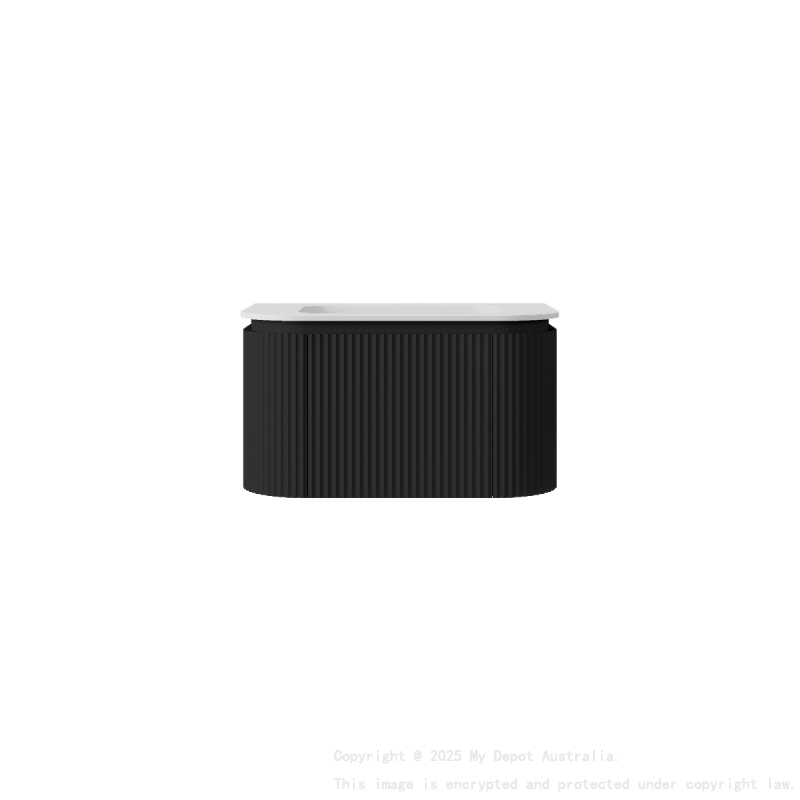 740x495x400mm Matte Black Estella Modern Wall Hung Vanity PVC Cabinet Two Middle Drawer Plus Two Side Drawers Soft Closing Drawers