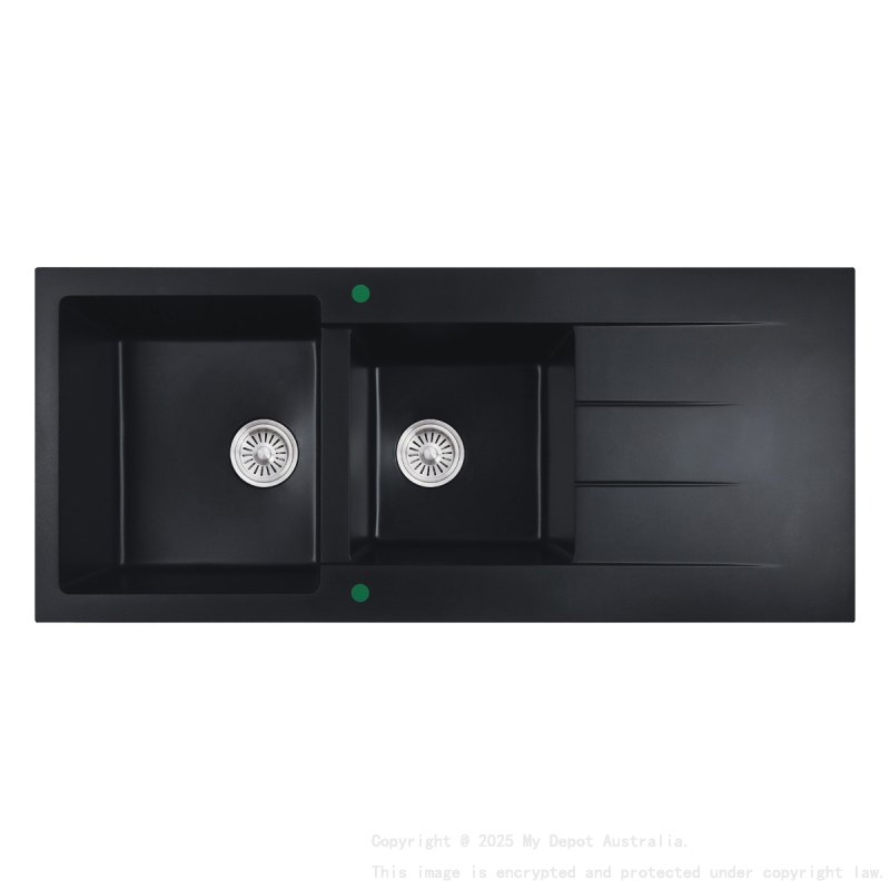 1160*500*210mm Cora Black Granite Sink One & Half Bowl With Drainer