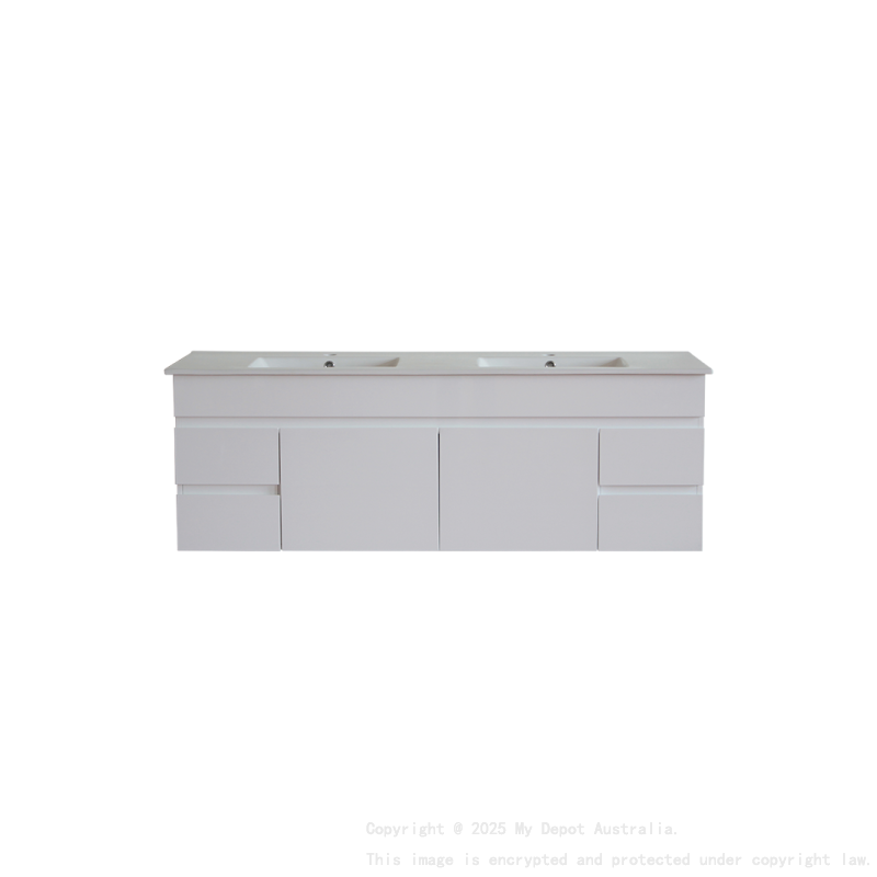 1500*450*560mm Wall Hung Gloss White PVC Vanity With Ceramic Top Cabinet Only