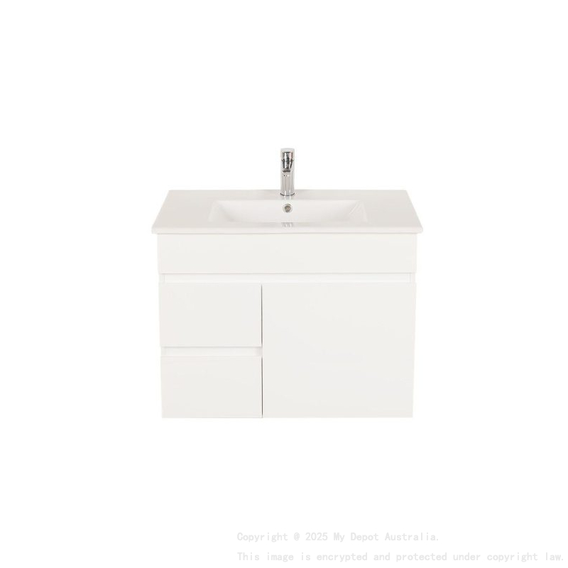 750*450*560mm Wall Hung Gloss White PVC Vanity Left Drawer With Ceramic Top Cabinet  Only
