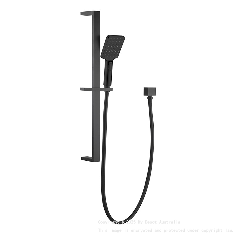 Eckig Brass Matte Black Sliding Rail Shower 3 Spray Function Hand Shower Head