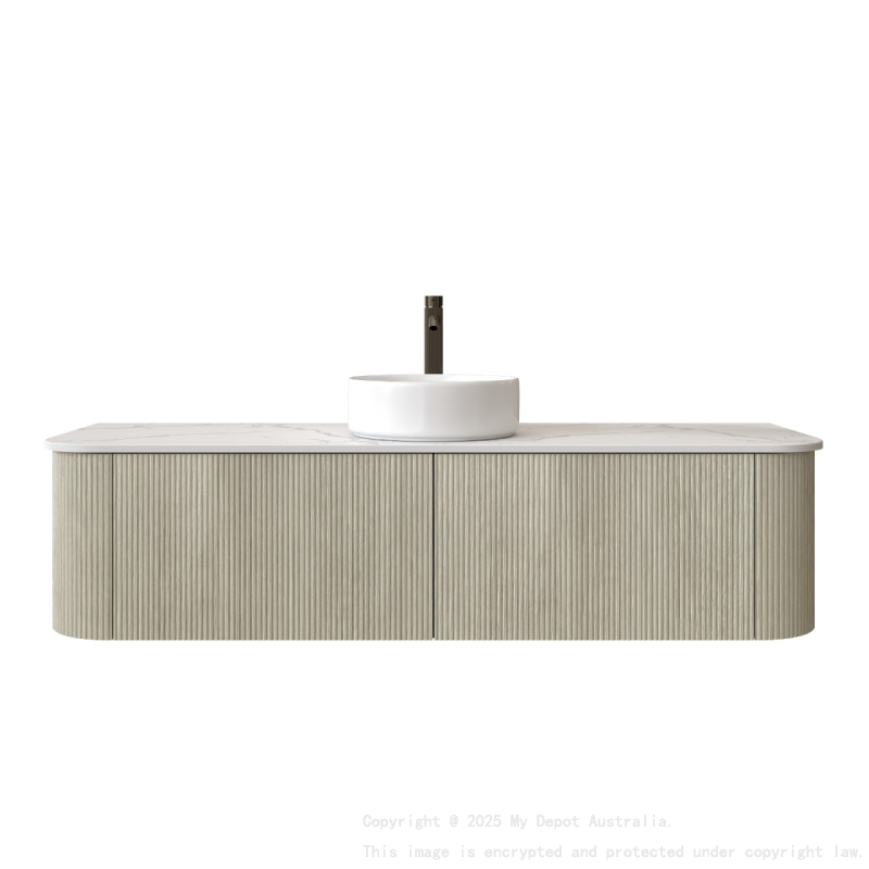 1500mm Kiama Coastal Oak 2 Drawers Curved Fluted Wall Hung Vanity Cabinet Only