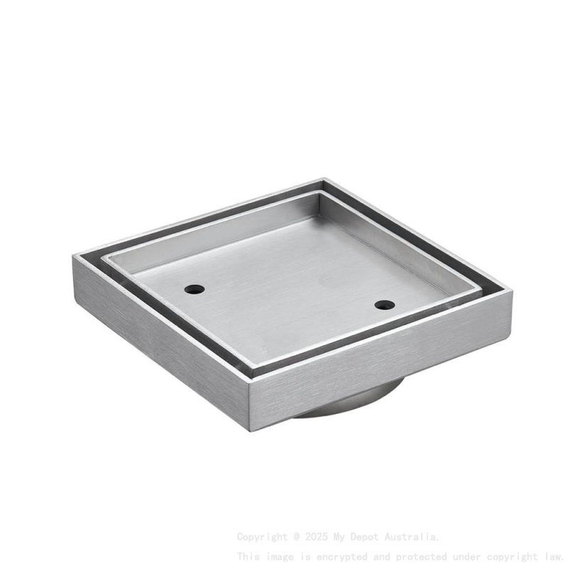 115X115mm Brushed Chrome Square Tile Insert Floor Drain(90mm Outlet)