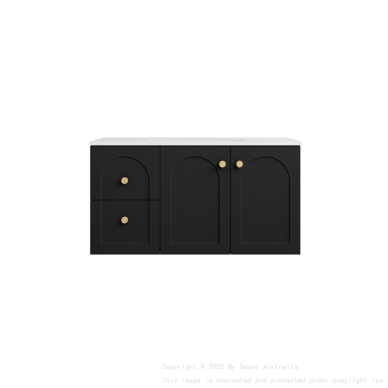 890*455*470mm Matte Black Chester Federation Wall Hung PVC Cabinet,Left Hand Drawers