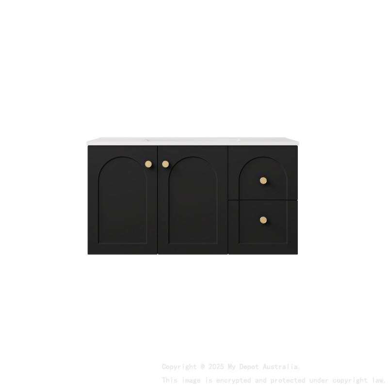 890*455*470mm Matte Black Chester Federation Wall Hung PVC Cabinet,Right Hand Drawers