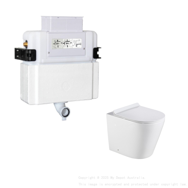 Agena R&T Lower Counter Inwall Floor Toilet Suite Gloss White Rimless Floor Pan