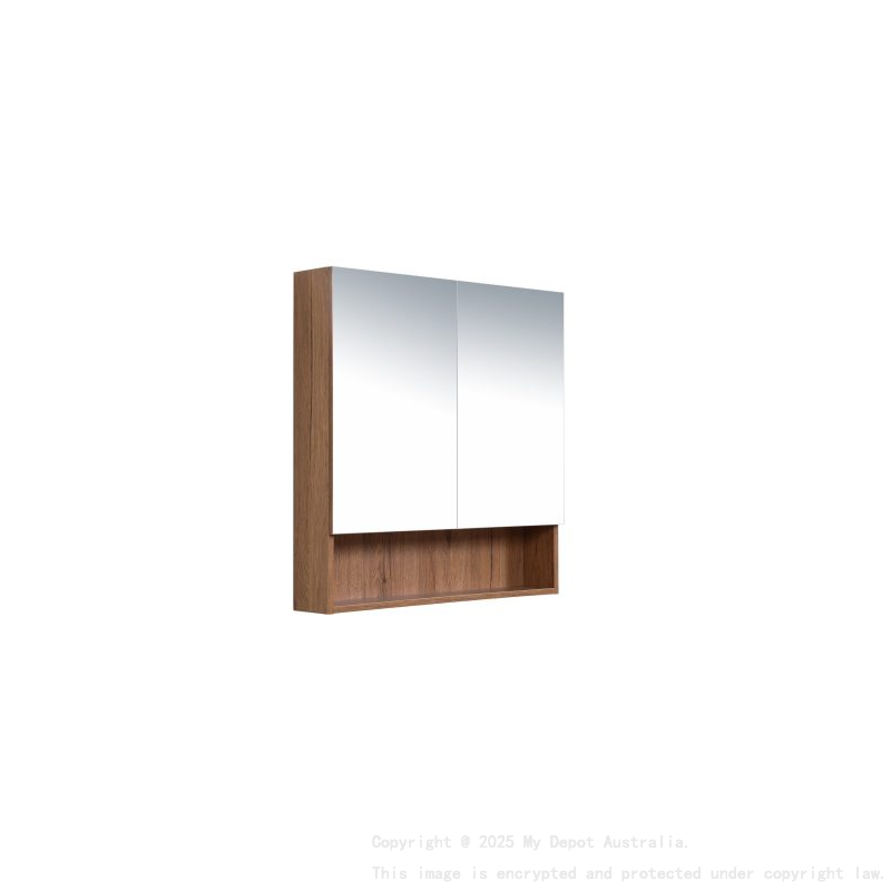 750*150*780mm Canyon Oak Wall Hung Woodgrain Mirror Cabinet Two Doors 