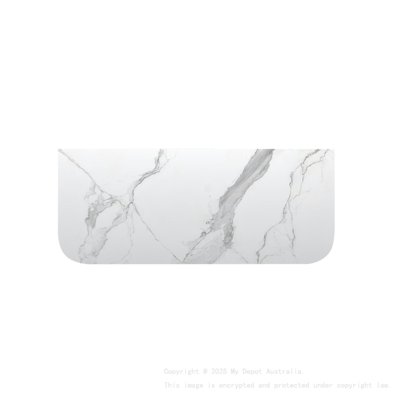 1200mm White Marble Look Sintered Stone Top Matte Finish Rounded Corner Benchtop Rounded Corner