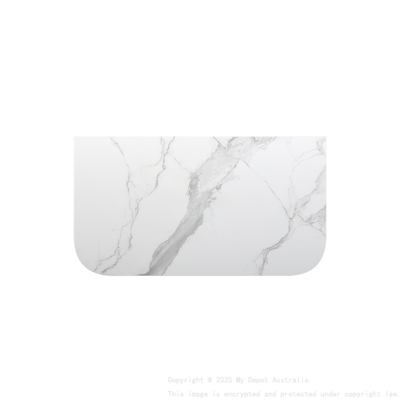 900mm White Marble Look Sintered Stone Top Matte Finish Rounded Corner Benchtop Rounded Corner