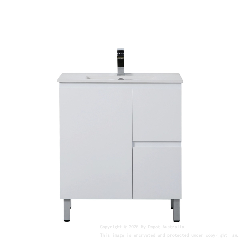 740*455*860mm Gloss White Alpha Free Standing PVC Vanity,Right Hand Drawers