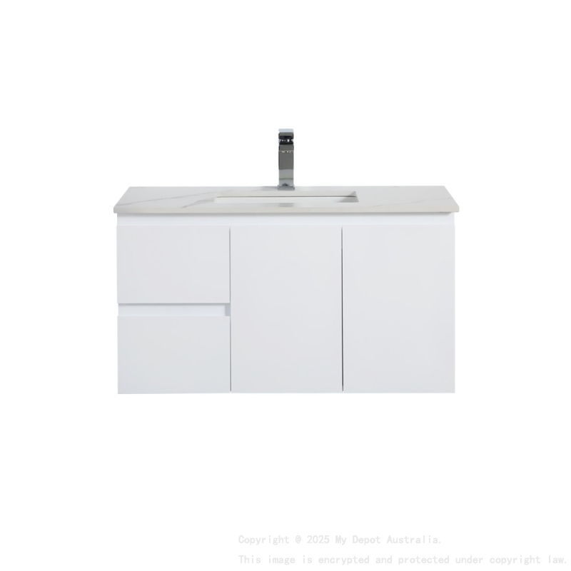890*455*480mm Gloss White Alpha Wall Hung PVC Vanity,Left Hand Drawers