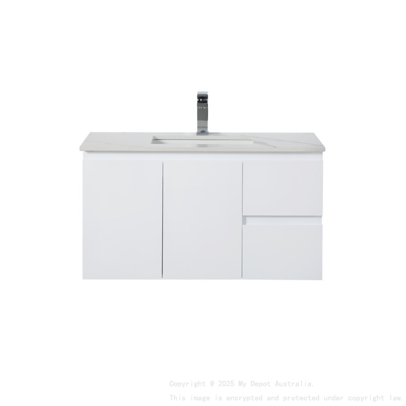 890*455*480mm Gloss White Alpha Wall Hung PVC Vanity,Right Hand Drawers