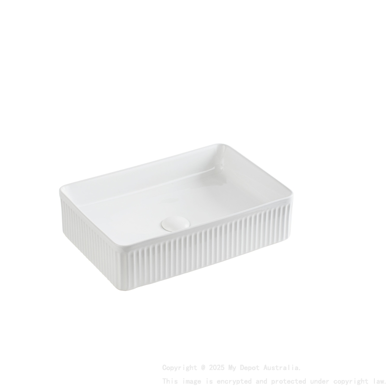 500*340*130mm Matte White Crete Flueted Fine Ceramic Above Counter Basin No Overflow 32mm Waste