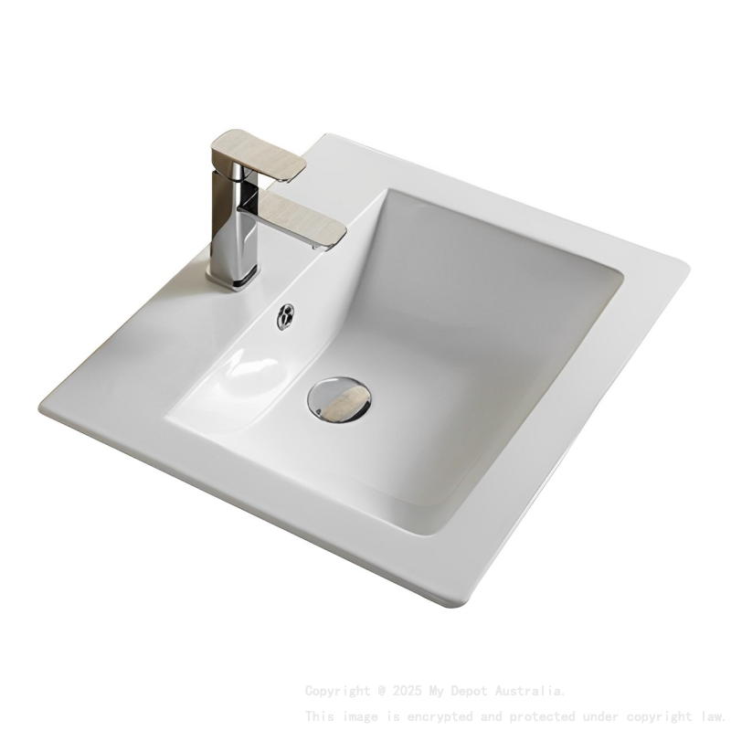 530*460*180mm Gloss White Crete Fine Ceramic Insert Basin Tap Hole Overflow 32mm Waste