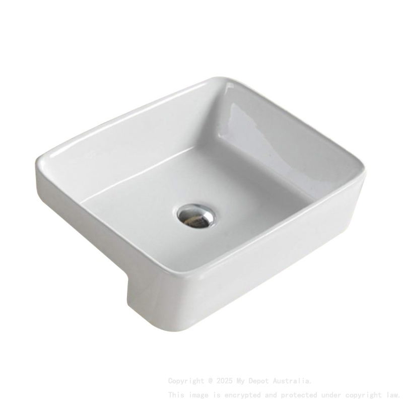 480*377*135mm Gloss White Kliff Fine Ceramic Semi Ress Basin Tap Hole No Overflow 32mm Waste