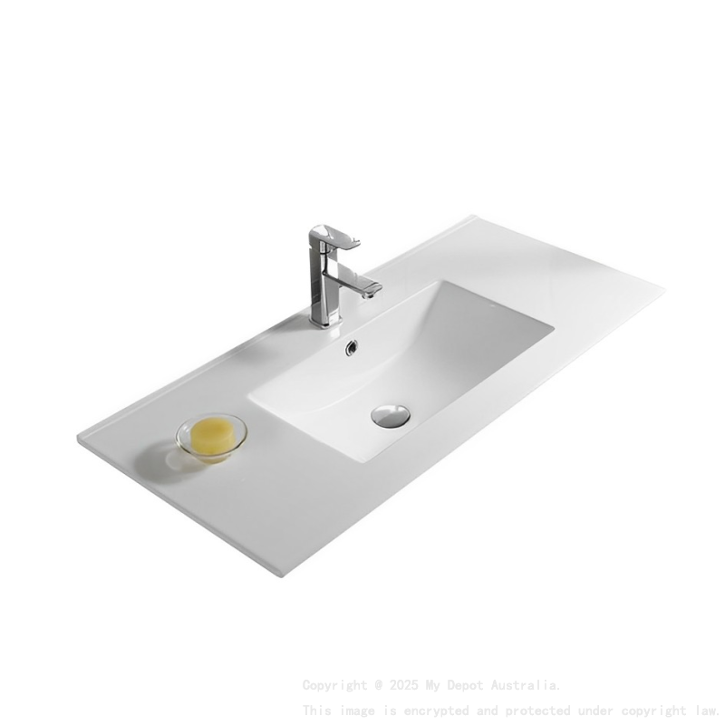 1205*463*175mm Gloss White Crete Fine Ceramic Counter Top One Tap Hole Overflow 32mm Waste