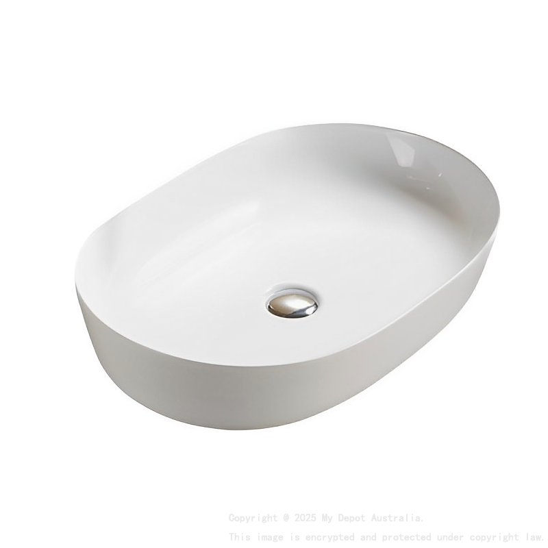 490*350*140mm Gloss White Ellips Fine Ceramic Above Counter Basins Non Overflow 32mm Waste