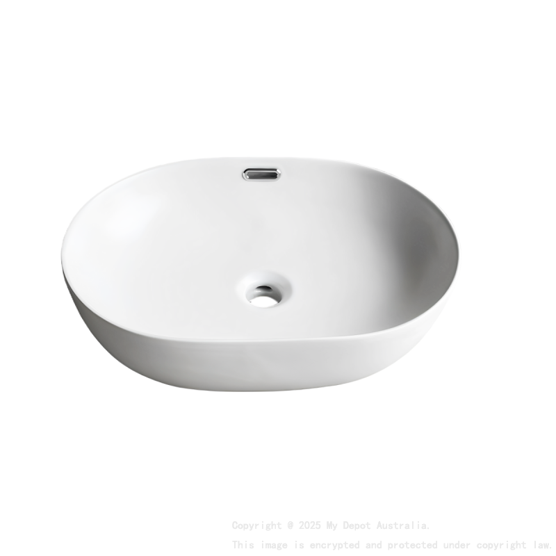490*350*140mm Matte White Ellips Fine Ceramic Above Counter Basins Overflow 32mm Waste