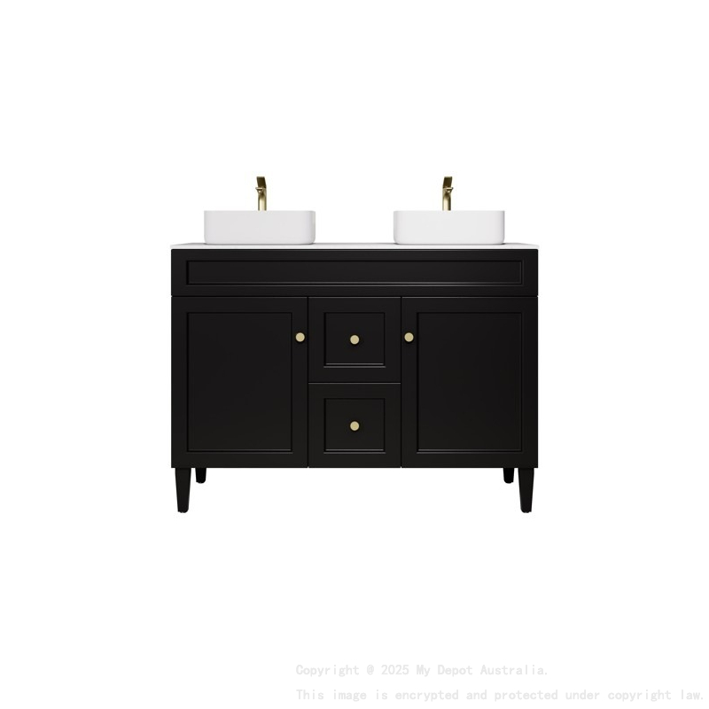 1190X455X860 Matte Black Harold Federation Free Standing PVC Cabinet For Double Bowl