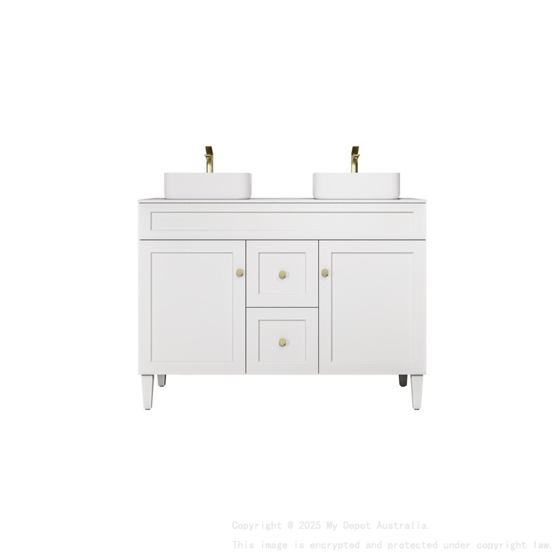 1190X455X860mm Matte White Harold Federation Free Standing PVC Cabinet For Double Bowl