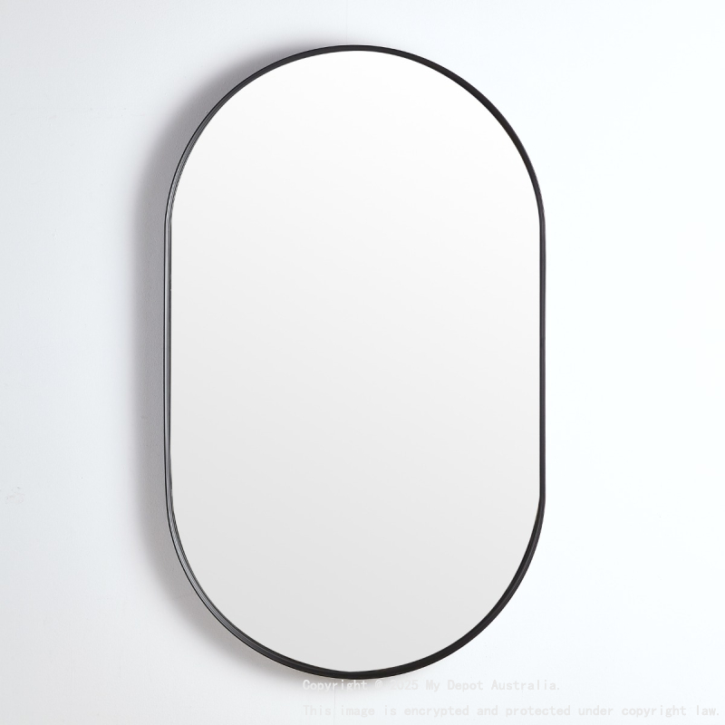 450X900X35mm Matte Black Ellips Frame Mirror