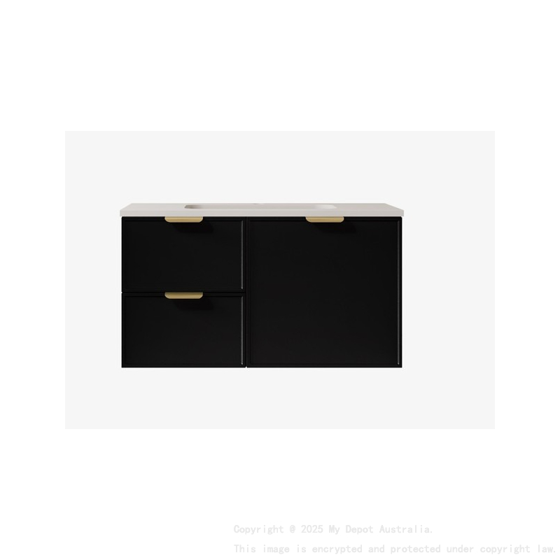 890*455*560mm Matte Black Madura Federation Wall Hung PVC Cabinet Left Hand Drawers